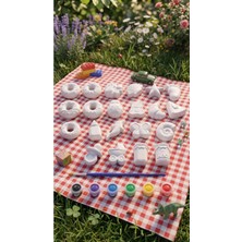 Lenda Shop Lendashop Taş Tozu Boyama Seti 21 Parça Mega Boy - 6 Renk Boya + Fırça Dahil Karışık Beyaz Figürlü 3 Boyutlu Taş Boyama Anne ve Çocuk Etkinlik Seti