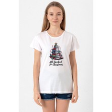All Booked For Christmas Beyaz Kadın Bisikletyaka Tshirt