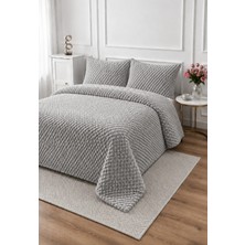 Lal Home Deco Petek Wellsoft Çift Kişilik Yatak Örtüsü Seti 230X250CM - 2 Yastıklı Lüks Yumuşak Dokulu - Gri