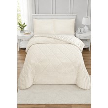 Lal Home Deco Destina Çift Kişilik Yatak Örtüsü Seti 220X240CM - Dolgulu Kapitoneli Filanel Kumaş - 2 Yastık Kılıflı Ekru