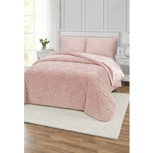 Lal Home Deco Destina Çift Kişilik Yatak Örtüsü Seti 220X240CM - Dolgulu Kapitoneli Filanel Kumaş - 2 Yastık Kılıflı Pudra