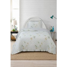 Lal Home Deco Flowers Tek Kişilik Yatak Örtüsü Seti 180X240CM - Volanlı Yastıklı %100 Polyester Modern Krem Beyaz