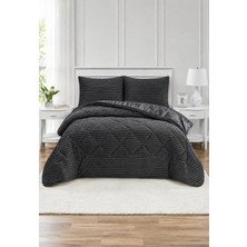 Lal Home Deco Destina Çift Kişilik Yatak Örtüsü Seti 220X240CM - Dolgulu Kapitoneli Filanel Kumaş - 2 Yastık Kılıflı Antrasit