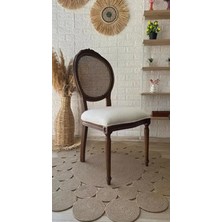 Silla Madalyon Sandalye Teddy Krem Kumaş Oymalı Hasırlı Ceviz Ahşap Sandalye