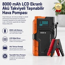 Hızlı Store 8000 mAh LCD Ekranlı Akü Takviyeli Taşınabilir Hava Pompası
