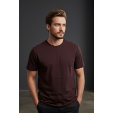 Piyera Erkek Bordo Oversize Bisiklet Yaka Normal ve Battal Beden T-Shirt - 172