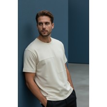 Piyera Erkek Bej Oversize Bisiklet Yaka Normal ve Battal Beden T-Shirt - 172