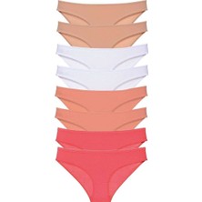 8 Adet Süper Eko Set Likralı Kadın Slip Külot Ten Beyaz Pudra Fuşya