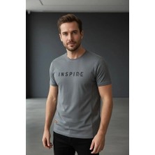 Piyera Erkek Mavi Inspire Baskılı Süprem Kumaş Tişört Slim Fit Pamuklu Yazlık Erkek T-Shirt ANTRASIT-181