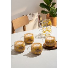 Porsima 2089-1 6lı Borosilikat Isıya Ateşe Dayanıklı Cam Kulplu Çay Bardağı Kahve Bardak Kupa Pembe 400 ml