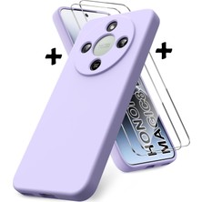 M.TK Moveteck Honor Magic 8 Lite 5g Kılıf Kamera Korumalı Yumuşak Renkli Mat Silikon + 9h Ekran Koruyucu Cam 2in1 Set