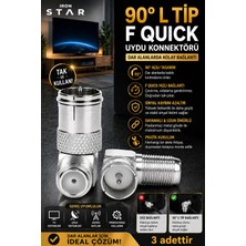 Iron Star 3 Adet F Quick 90 Derece Konnektör / L Tipi Uydu Konnektörü / 90 Derece Anten Giriş Adaptörü / Uydu Kablosu Dirsek Aparat / Tv Arkası 90 Derece Konnektör / Kornektör-Jak-Kablo Ucu-Bağlantı Aparatı