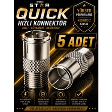 Iron Star 5 Adet Quick Konnektör / Hızlı Konnektör Uydu Fişi / Tv Anten Quick F Konnektör / Uydu Kablosu Hızlı Konnektör / F Erkek Quick Konnektör / Rg6 Anten Kablosu Quick Fiş / Uydu Anten Konnektörü
