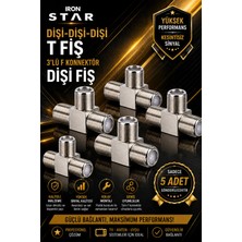 Iron Star 5 Adet Dişi Dişi Dişi T Fiş / 3'lü F Konnektör Dişi T Adaptör / F Konnektör T Çoklayıcı Dişi Dişi Dişi / Uydu Anten T Fiş Dişi 3 Yollu / F Tipi Dişi T Konnektör / Uydu Kablo T Adaptör F Dişi