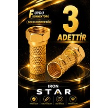 Iron Star 3 Adet Gold F Uydu Konnektörü / Rg6 F Konnektör / Çanak Anten Bağlantı / Rg6 Uydu Kablo Konnektörü / Koaksiyel Kablo Ucu / Uydu Anten Kablosu F /konnektör-Kornektör-Jak-Bağlantı Aparatı-Gold