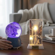 Keyfim Shop  Kişiye Özel Kış Masalı Büyük Boy Müzikli Püskürtmeli Kar Küre ve LED Işıklı Kar Küresi Seti