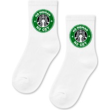 Carnaval Socks No Woman No Cry Yazılı Yeşil Daire Desenli Beyaz Yarım Konç Kısa Çorap