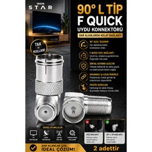 Iron Star 2 Adet F Quick 90 Derece Konnektör / L Tipi Uydu Konnektörü / 90 Derece Anten Giriş Adaptörü / Uydu Kablosu Dirsek Aparat / Tv Arkası 90 Derece Konnektör / Kornektör-Jak-Kablo Ucu-Bağlantı Aparatı