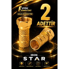 Iron Star 2 Adet Gold F Uydu Konnektörü / Rg6 F Konnektör / Çanak Anten Bağlantı / Rg6 Uydu Kablo Konnektörü / Koaksiyel Kablo Ucu / Uydu Anten Kablosu F /konnektör-Kornektör-Jak-Bağlantı Aparatı-Gold
