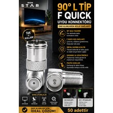 Iron Star 50 Adet F Quick 90 Derece Konnektör / L Tipi Uydu Konnektörü / 90 Derece Anten Giriş Adaptörü / Uydu Kablosu Dirsek Aparat / Tv Arkası 90 Derece Konnektör / Kornektör-Jak-Kablo Ucu-Bağlantı Aparatı