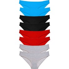8 Adet Süper Eko Set Likralı Kadın Slip Külot Siyah Kırmızı Gri Mavi