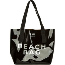Bagmori Siyah Beach Bag Baskılı Şeffaf Plaj Çantası