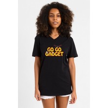 Inspector Gadget Go Go Gadget Siyah Kadın V Yaka Tshirt