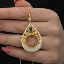 Gumush Hk Gümüş Kadın Kolye Gold Kaplama Damla Çeyrek Takılabilen |Gümüş Takı Hediyelik Ürünler