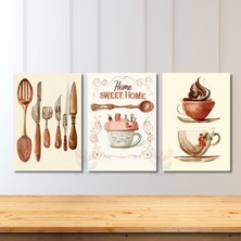 Artarilion Dikey 3'lü Kanvas Tablo Seti Sweet Home Mutfak Ev Cafe Restoran Tablosu Ev Dekorasyonu Yeni Ev Hediyesi