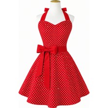 Zeren Home Sıvı Geçirmez Keten Mutfak Önlüğü | Oeko-Tex 100 | El Işçiliği | %65 Pamuk %35 Polyester | Retro Puantiyeli Tasarım