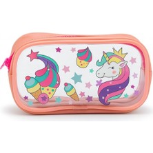 01112 Şeffaf Baskılı Tek Gözlü Kalemlik Kalem Kutusu (Pembe Unicorn)