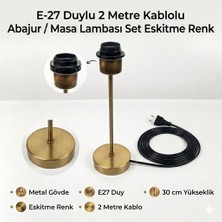 Retro Vitrini Dekoratif E-27 Duylu 2 Metre Kablolu Metal Abajur/masa Lambası Seti Eskitme Renk