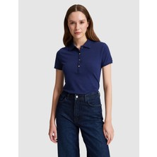 Pierre Cardin Kadın Lacivert Slim Fit Pamuklu Polo Yaka Basic Tişört 50325456-VR033