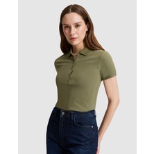 Pierre Cardin Kadın Haki Slim Fit Pamuklu Polo Yaka Basic Tişört 50325456-VR027