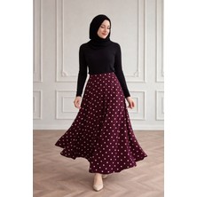 Merve Akyol Moda Popy Puantiyeli Şifon Etek - Mürdüm - Beden: 1 Beden (36-38)