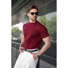 Madmext Bordo Bisiklet Yaka Regular Fit Erkek Tişört E7188
