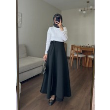 Merve Akyol Moda Yandan Bağlamalı Scuba Etek Siyah - Beden: 40