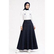 Merve Akyol Moda Bella Kot Kloş Etek - Lacivert - Beden: 2 Beden (40-42)