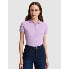 Pierre Cardin Kadın Lila Slim Fit Pamuklu Polo Yaka Basic Tişört 50325456-VR034