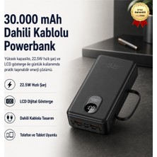 Hızlı Store 30.000mAH  22.5W 3A Hızlı Şarjlı Dahili Kablolu LCD Göstergeli Hızlı PowerBank