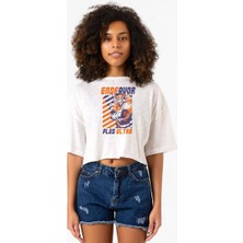My Hero Academi Anime Endeavor Plus Ultra Beyaz Kırçıllı Kadın Crop Tshirt