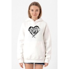 Tshirthane Chucky And Bride Horror Beyaz Kadın 3ip Kapşonlu Sweatshirt
