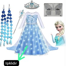 3b Kids Elsa Işıklı Elbise Kostüm + Elsa Mavi Peruk Bubble Saç Elsa Taç Asa Seti Doğum Günü Parti Düğün Davet Özel Gün