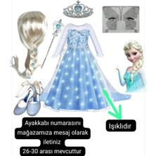3b Kids Elsa Işıklı Elbise Kostüm Elsa Peruk Elsa Topuklu Ayakkabı Elsa Taç Asa yüz taşı Doğum Günü Parti Kostüm