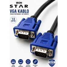 Iron Star VGA Kablo 1.5 Metre / VGA Monitör Kablosu / VGA Erkek Erkek Kablo / 15 Pin VGA Kablo / Bilgisayar Monitör VGA Kablosu / VGA Görüntü Aktarma Kablosu / Projeksiyon VGA Kablosu