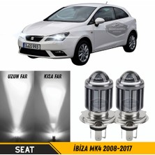 Caralp Seat Ibiza Mk4 2008-2017 Uyumlu Mercekli Far Ampulü LED Xenon Beyaz Renk Far Şimşek Etkili Csp LED Lamba Uzun Kısa 2 Adet Takım