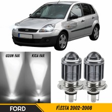 Caralp Ford Fiesta 2002-2008 Uyumlu Mercekli Far Ampulü LED Xenon Beyaz Renk Far Şimşek Etkili Csp LED Lamba Uzun Kısa 2 Adet Takım