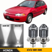 Caralp Honda Civic 1991-1995 Uyumlu Mercekli Far Ampulü LED Xenon Beyaz Renk Far Şimşek Etkili Csp LED Lamba Uzun Kısa 2 Adet Takım