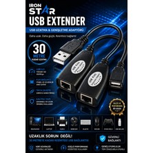 Iron Star USB Extender RJ45 Adaptör / USB RJ45 Uzatma Aparatı /usb Cat5 Cat6 Uzatma / USB Ethernet Uzatma Kiti / 30 Metre USB Uzatma Aparatı / USB RJ45 Dönüştürücü Adaptör / USB Erkek Dişi RJ45 Extender