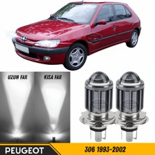 Caralp Peugeot 306 1993-2002 Uyumlu Mercekli Far Ampulü LED Xenon Beyaz Renk Far Şimşek Etkili Csp LED Lamba Uzun Kısa 2 Adet Takım